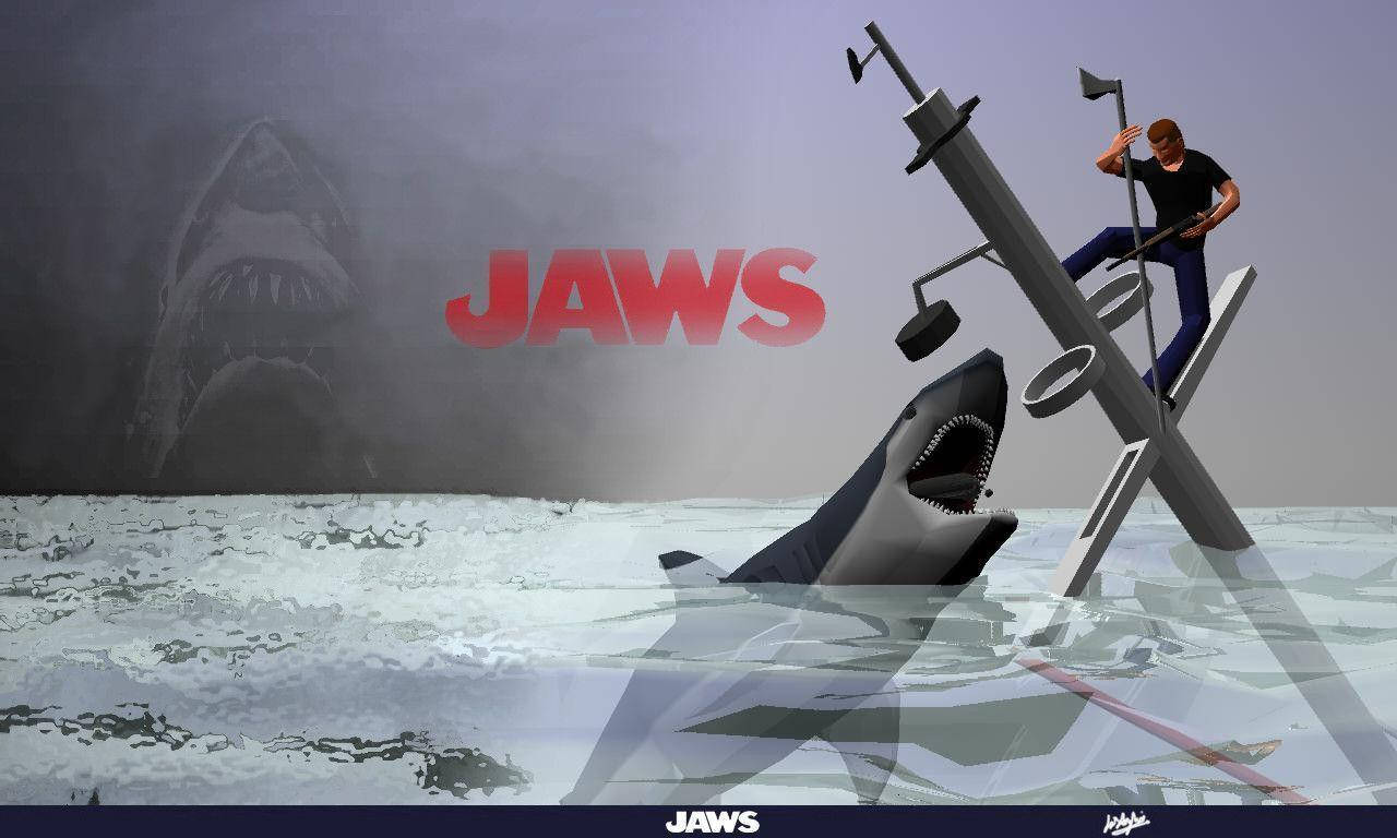 Jaws Fighting With A Man Wallpaper