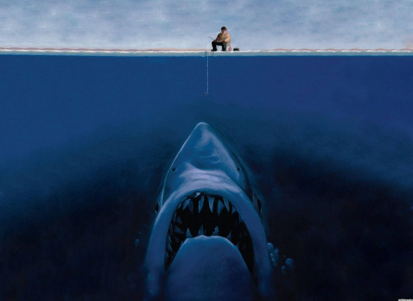 Jaws With A Fishing Man Wallpaper