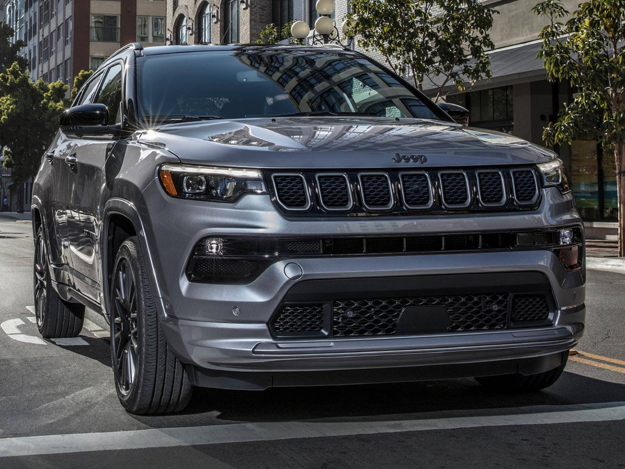 Jeep Compass Silver On Road Front View Wallpaper