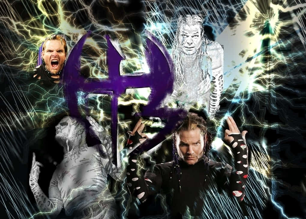 Jeff Hardy Poster With Lightning And Purple Logo Wallpaper