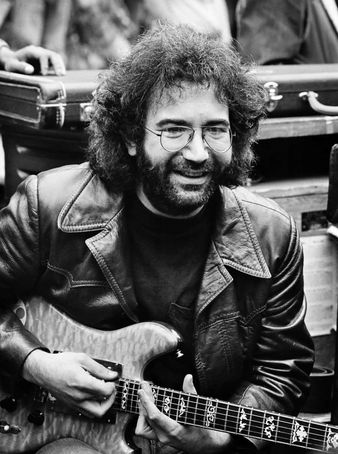 Jerry Garcia Playing Guitar Blackand White Wallpaper