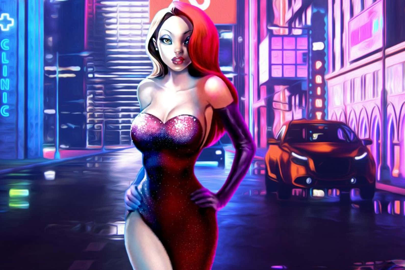 Jessica Rabbit Cyber City Night Wallpaper