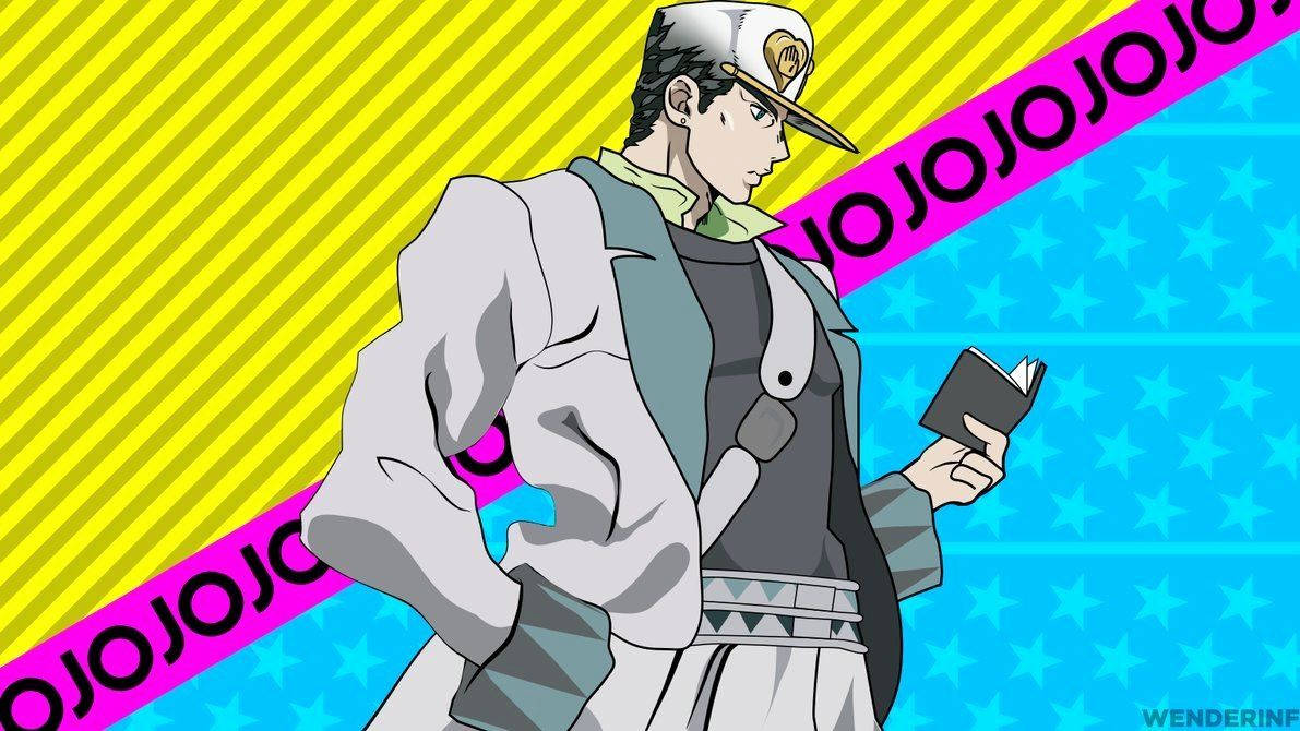 Jotaro Kujo Yellow Aqua Background Wallpaper