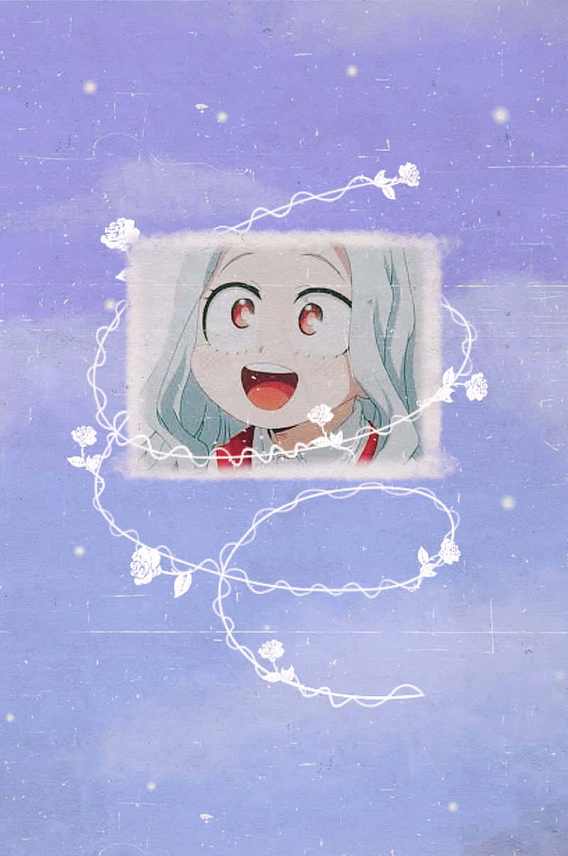 Joyful Anime Character Surroundedby Floral Design Wallpaper