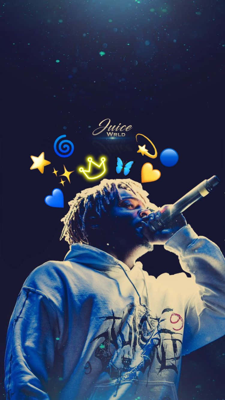 Juice Wrld Art Black And Blue Emojis Wallpaper