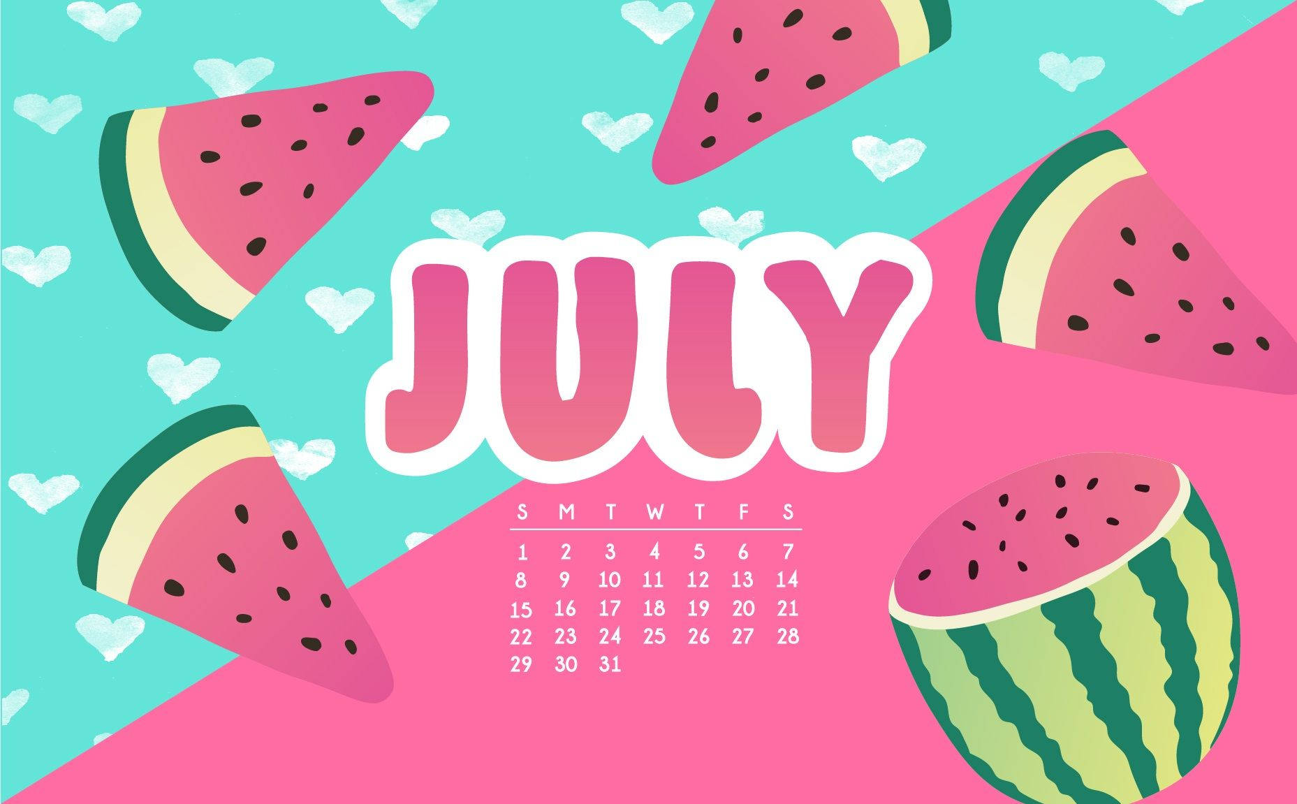 July Watermelons Calendar Wallpaper