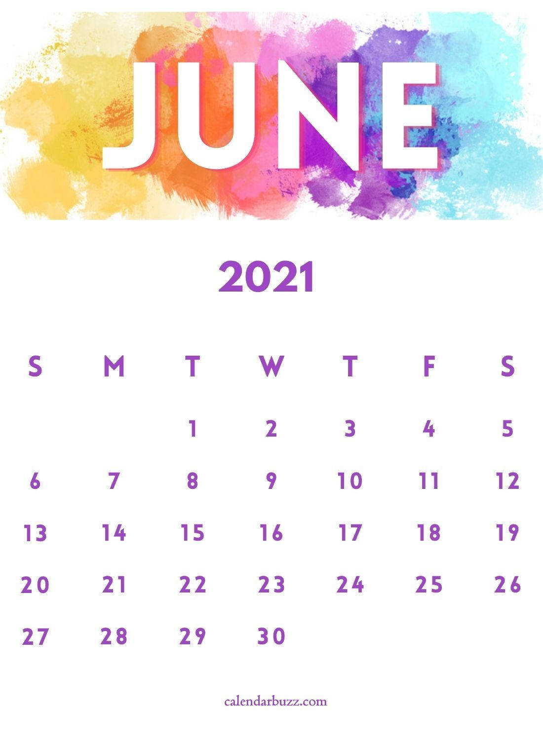 June Calendar With Pop Of Colors 2021 Wallpaper