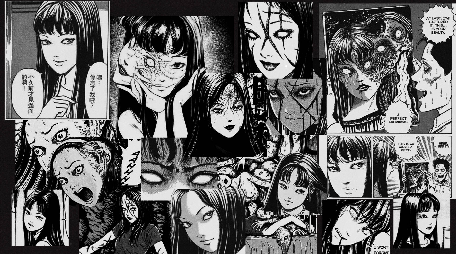 Junji Ito Tomie Kawakami Collage Wallpaper