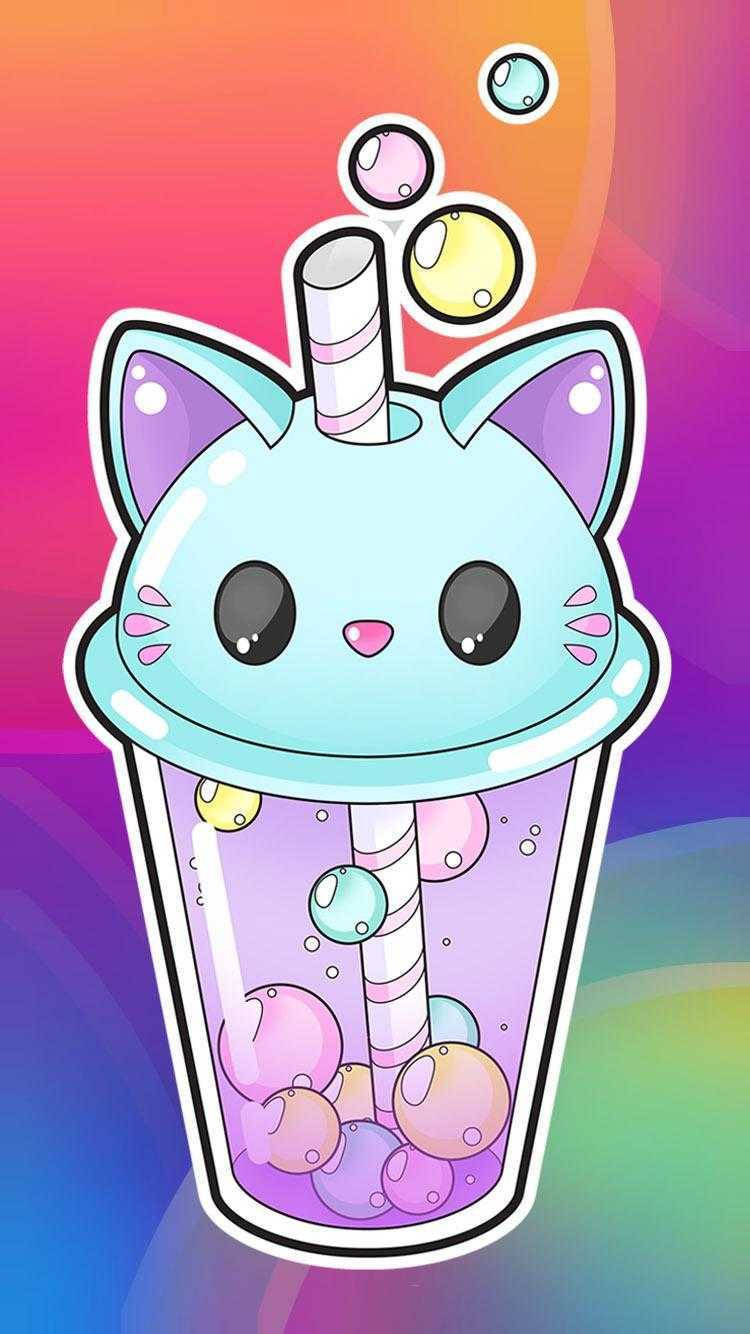 Kawaii Cute Girly Cat Drink Wallpaper