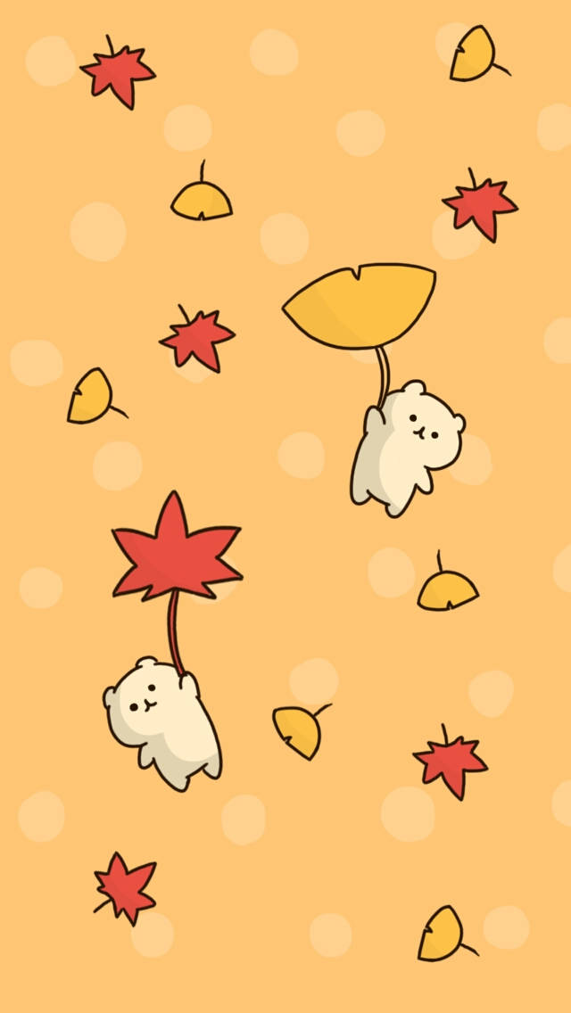 Kawaii Hd Autumn Leaves And Bears Wallpaper