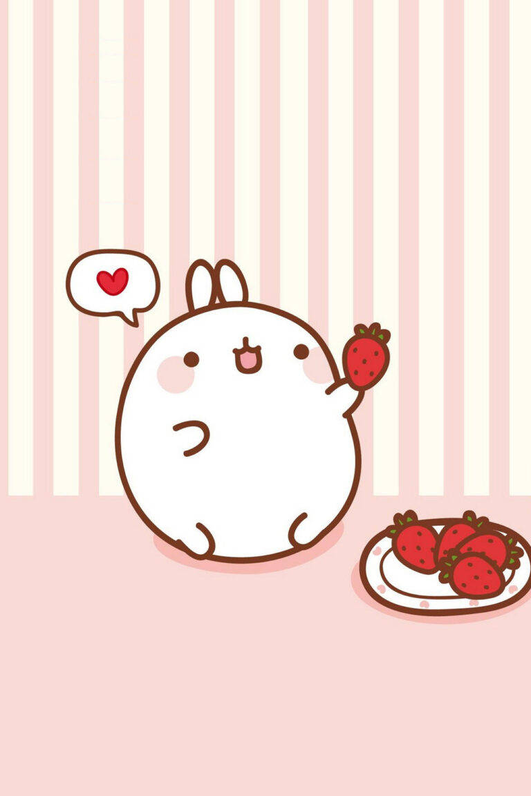 Kawaii Hd Molang Eating Strawberries Wallpaper