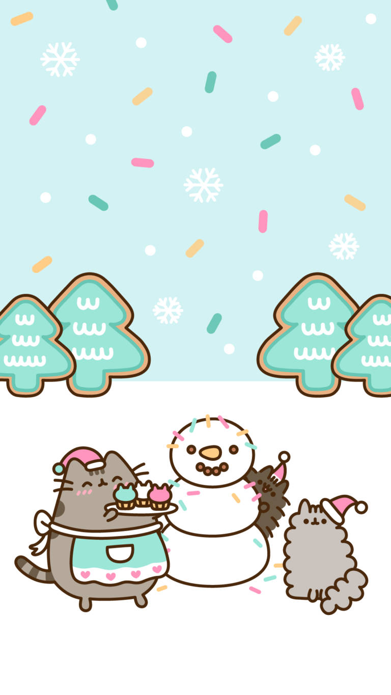 Kawaii Hd Pusheen Celebrating Christmas Wallpaper