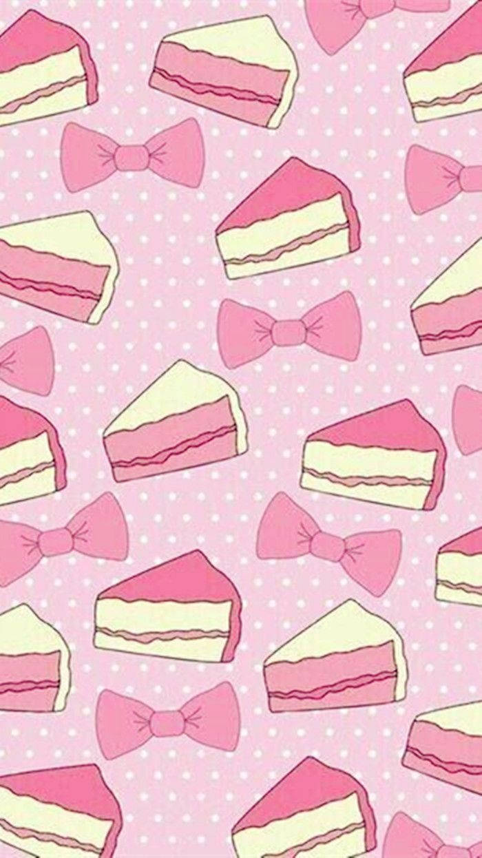 Kawaii Pink Cake And Ribbons Collage Wallpaper
