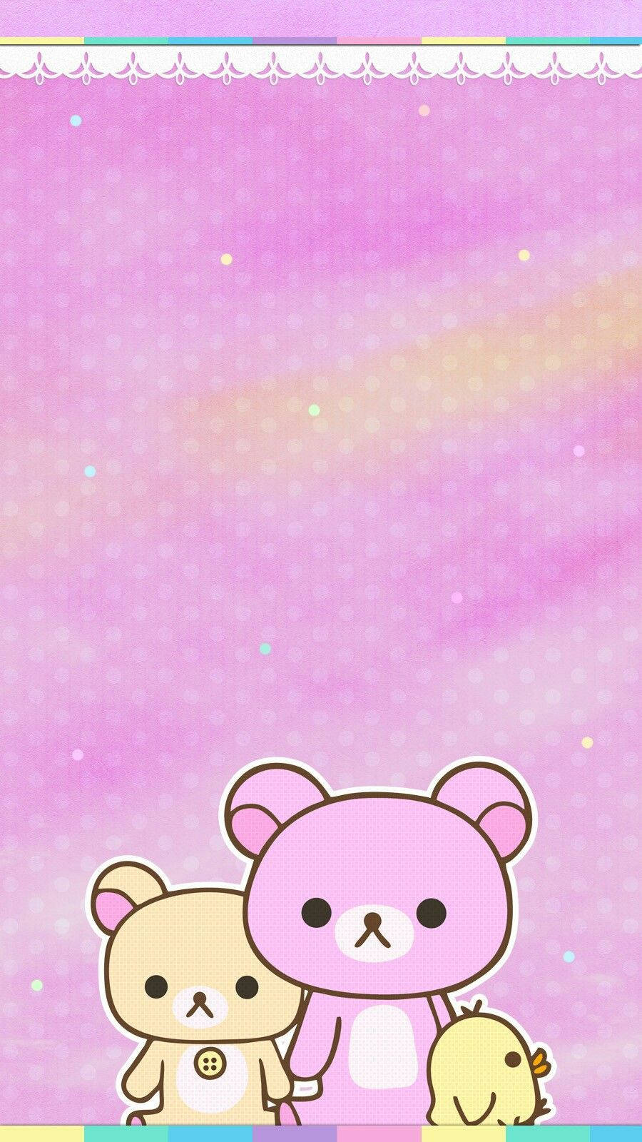 Kawaii Pink Rilakkuma Characters On Colorful Pink Background Wallpaper