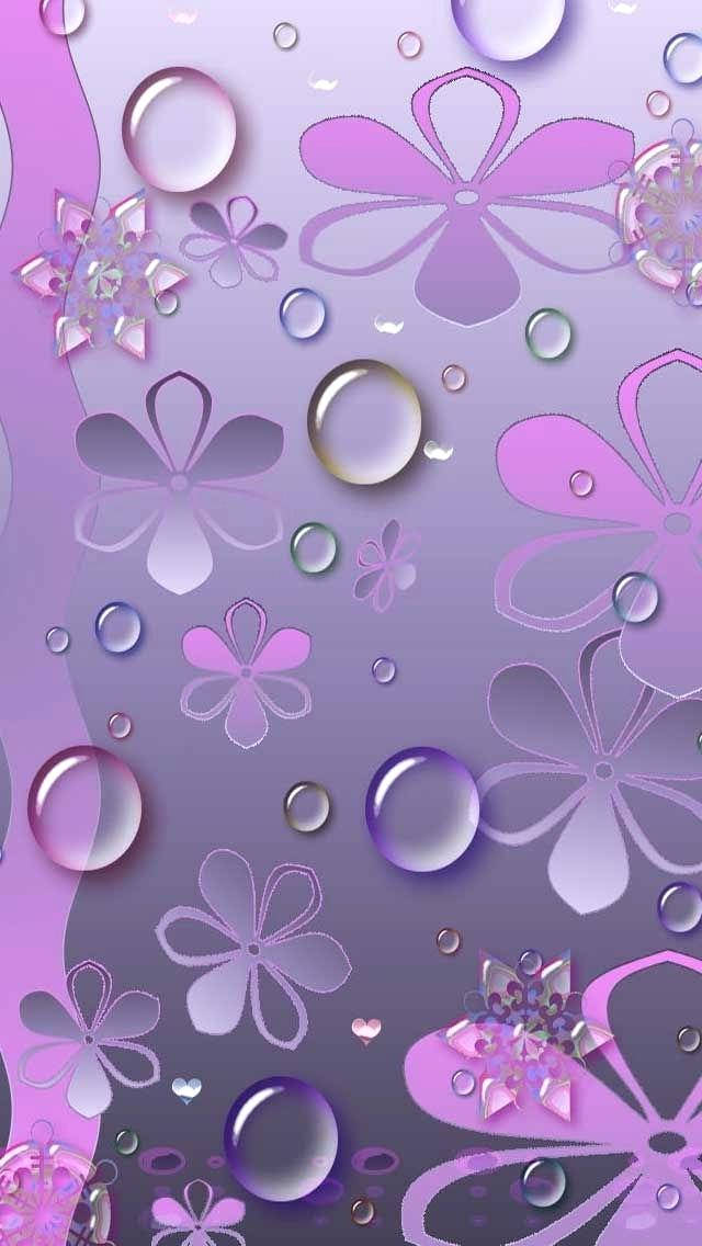 Kawaii Purple Flowers With Dew Wallpaper