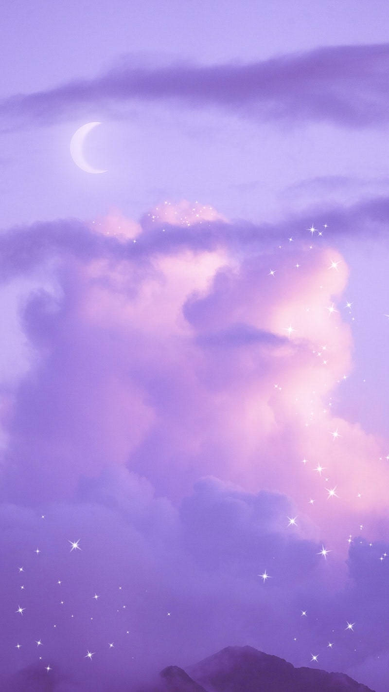 Kawaii Purple Sky With Moon Wallpaper