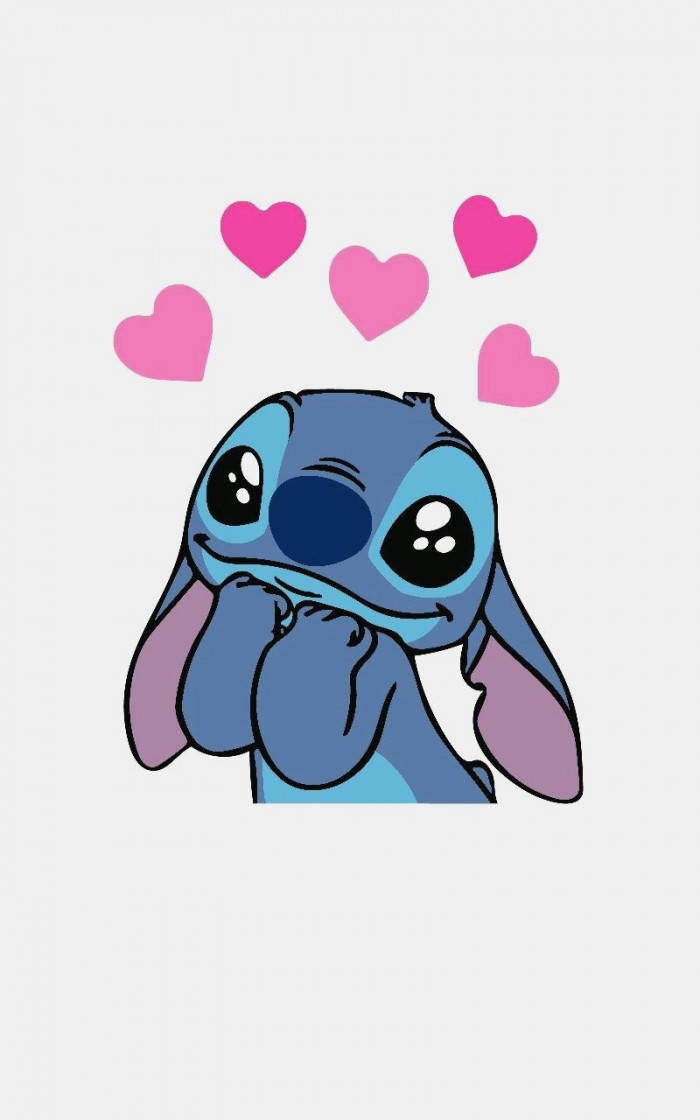 Kawaii Stitch Surrounded By Pink Hearts Wallpaper