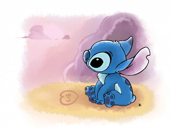 Kawaii Stitch With A Heart In The Sand Wallpaper