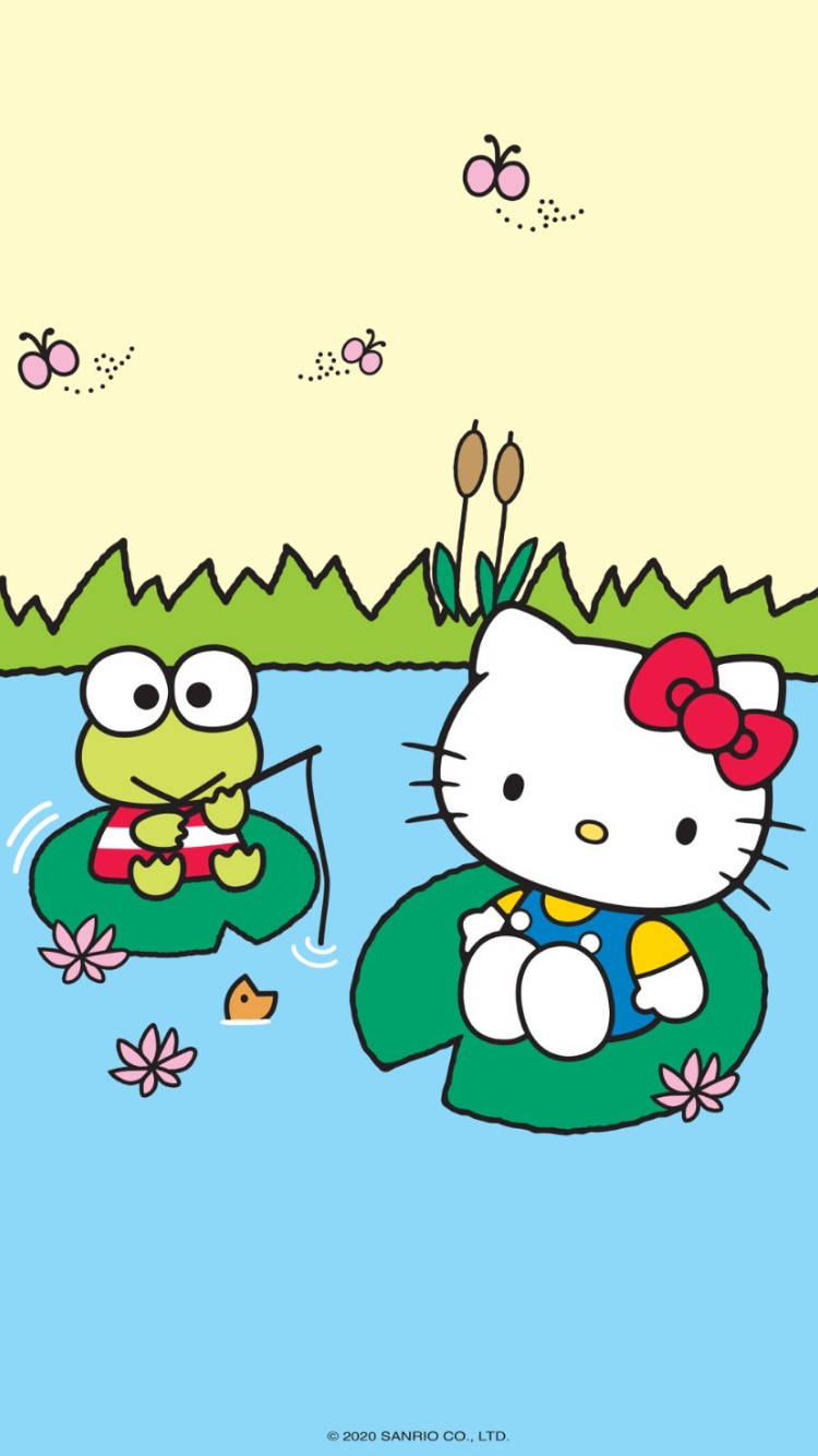 Keroppi Fishing With Hello Kitty Wallpaper