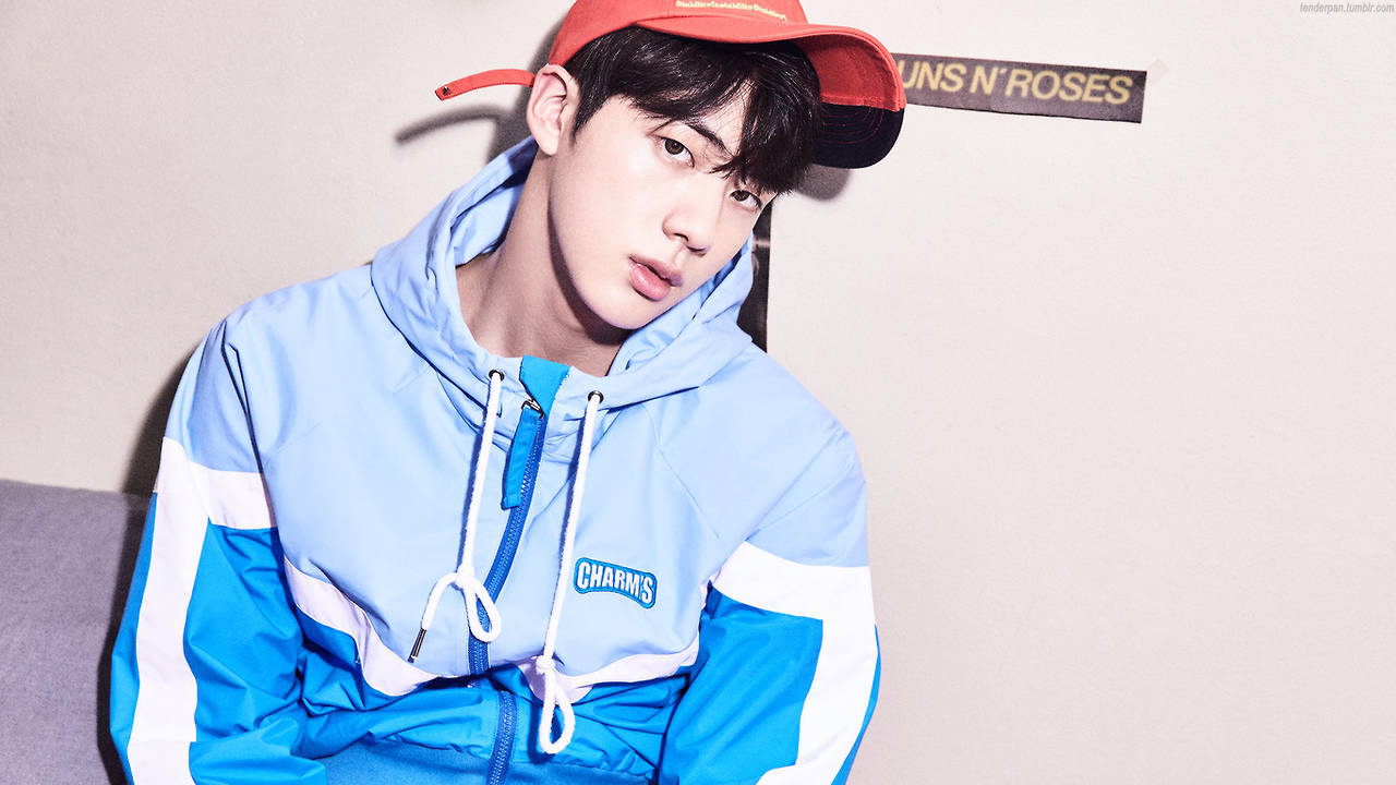 Kim Seok Jin Wearing Red Cap Wallpaper