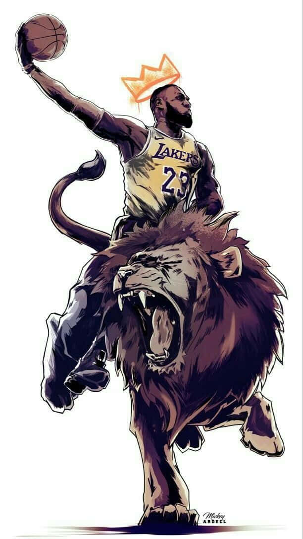 King Lebron James Riding A Lion Wallpaper