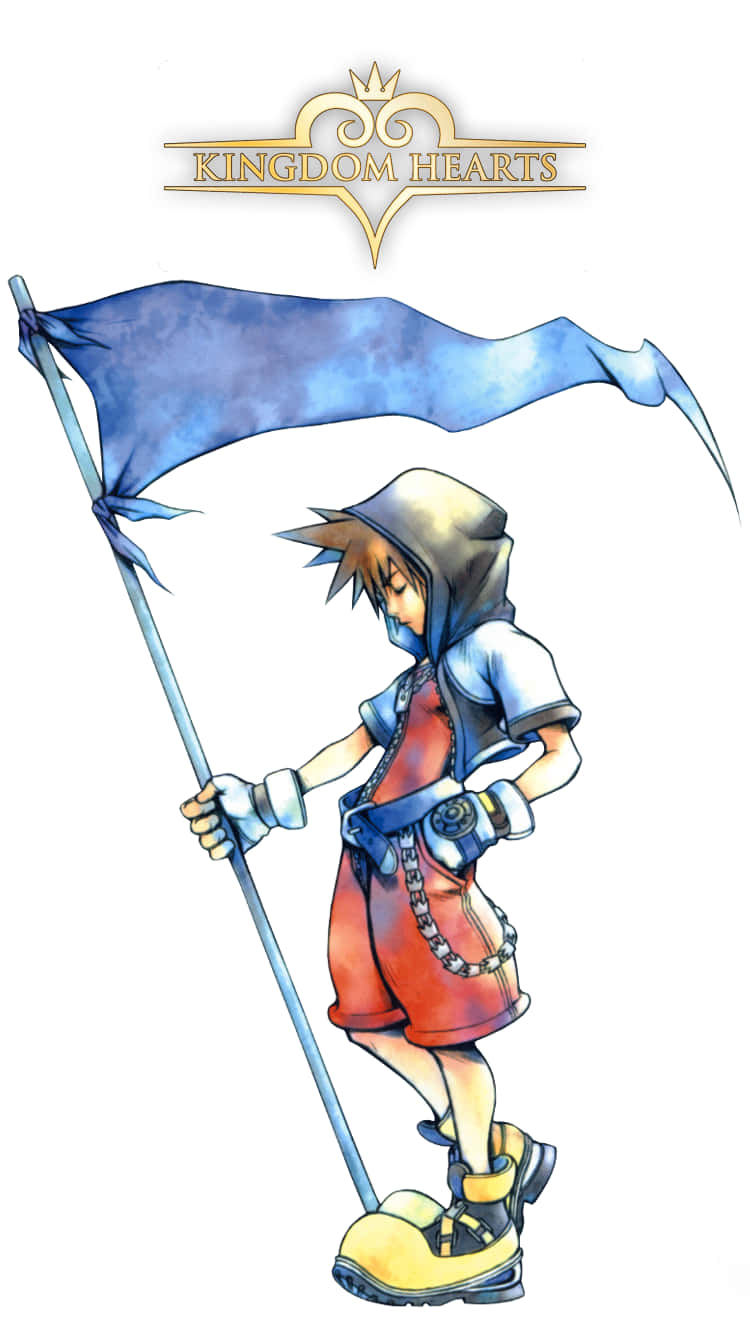 Kingdom Hearts Boy Holding Flag Phone Wallpaper