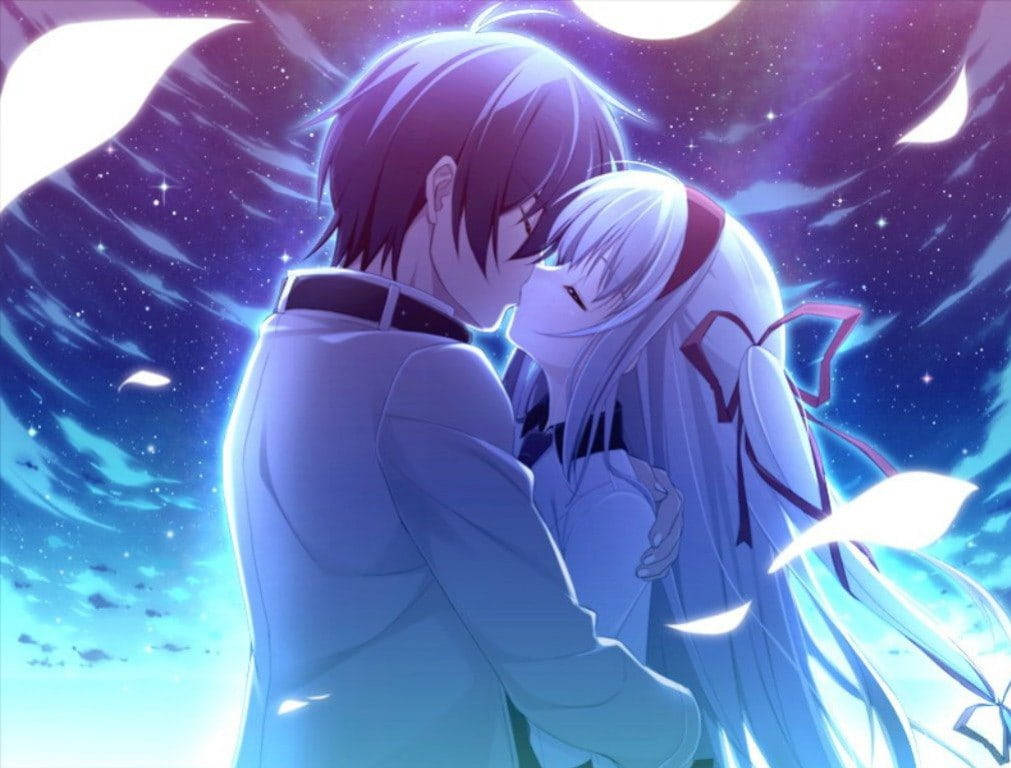 Kissing Romantic Anime Couples Wallpaper