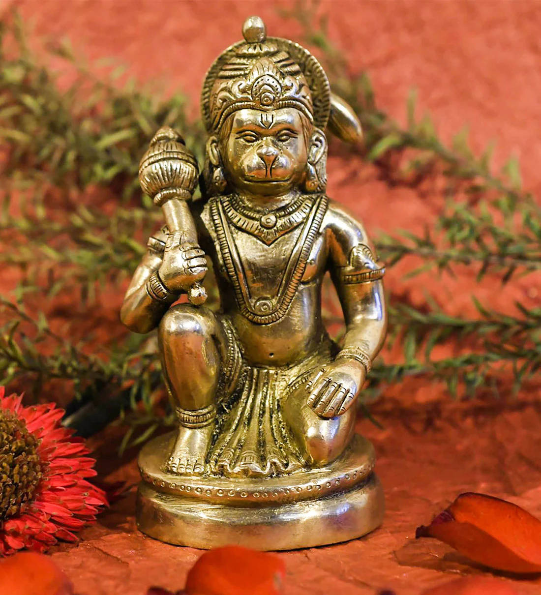 Kneeling Lord Hanuman 3d Gold Figure Wallpaper