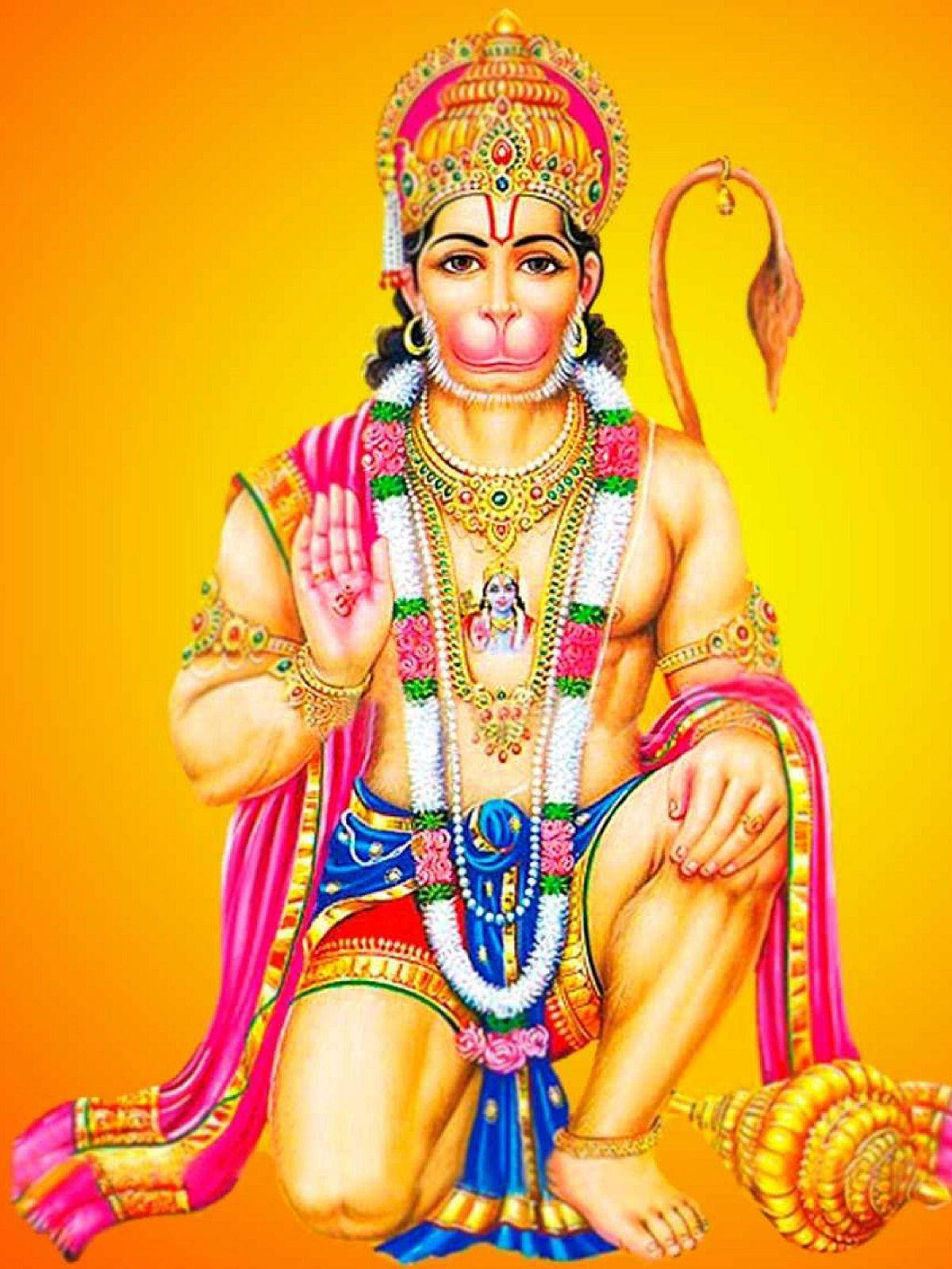 Kneeling On One Knee Hanuman Art Wallpaper