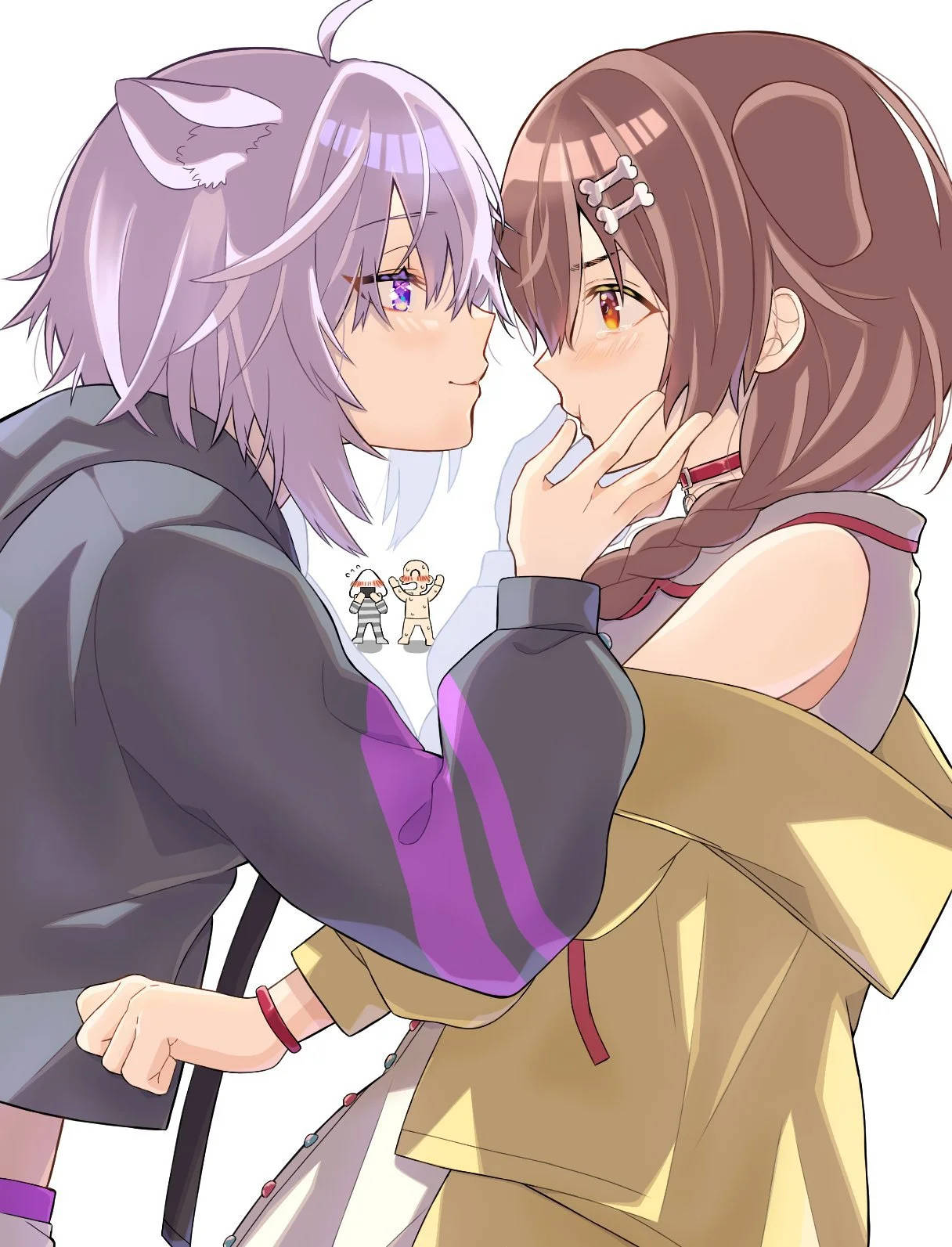 Korone And Okayu Girls Kissing Wallpaper