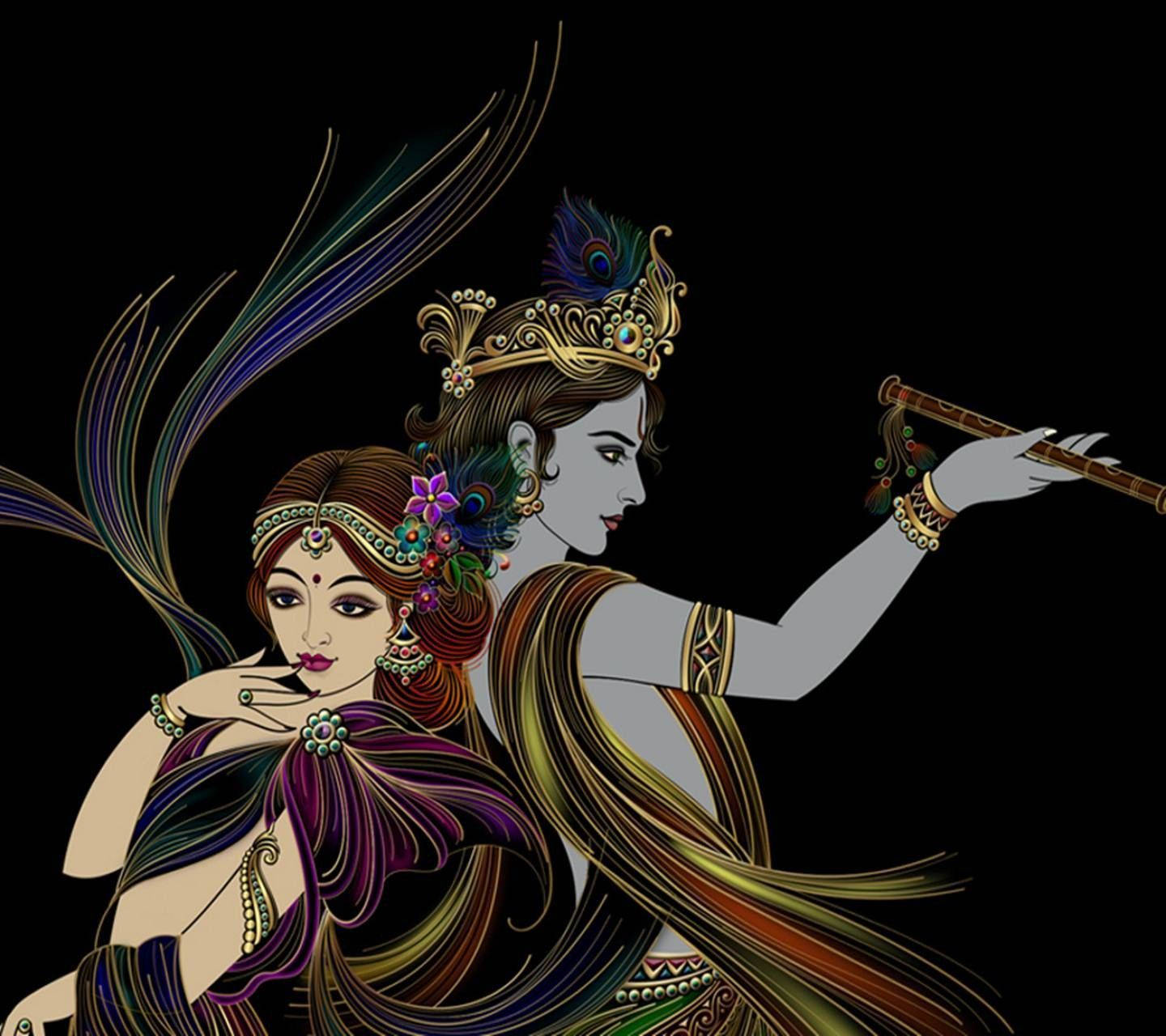 Krishna Bhagwan And Radha Back-to-back Wallpaper