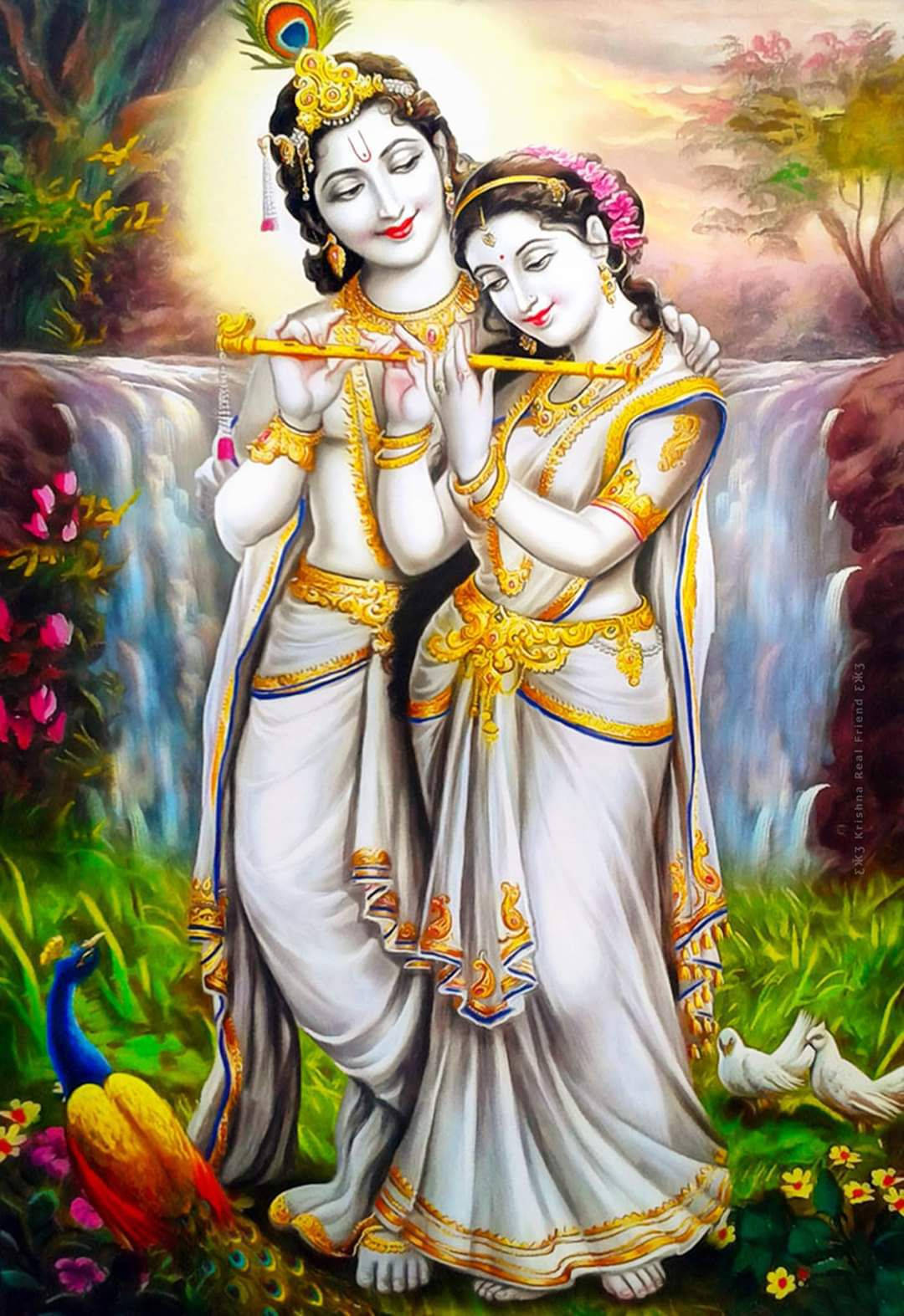 Krishna Bhagwan And Radha In White Wallpaper
