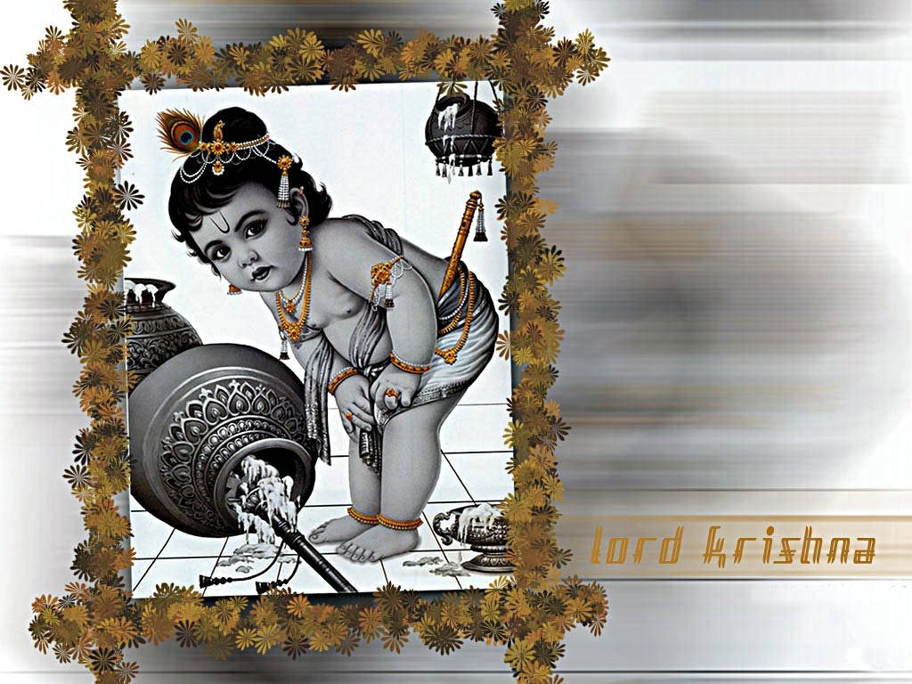 Krishna Bhagwan Spilling Butter Framed Wallpaper