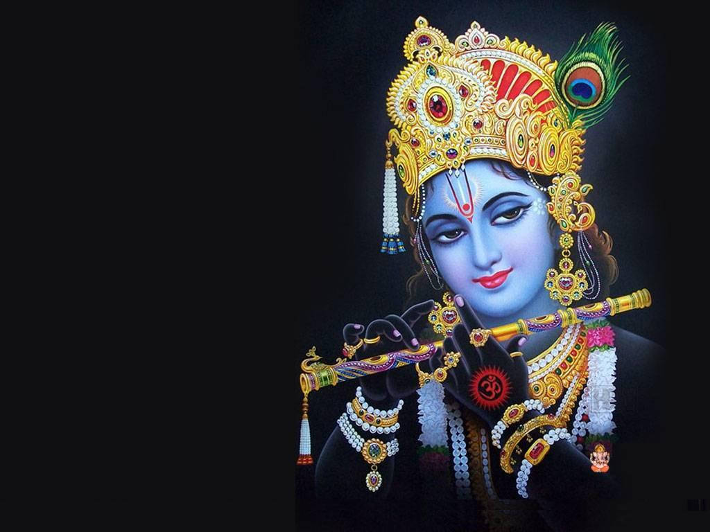 Krishna Bhagwan With Blue Face And Flute Wallpaper