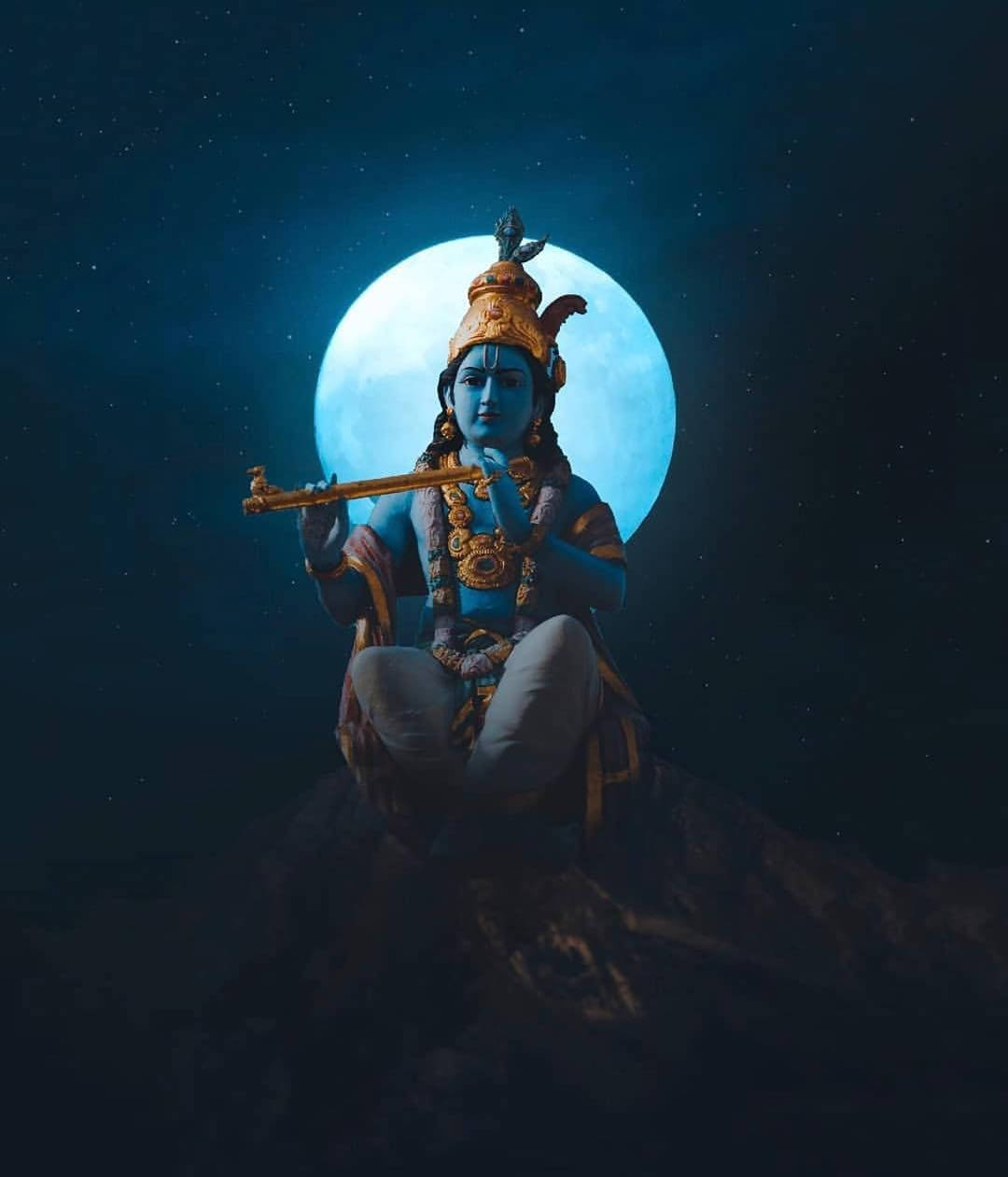 Krishna Hd Blue Moon Wallpaper