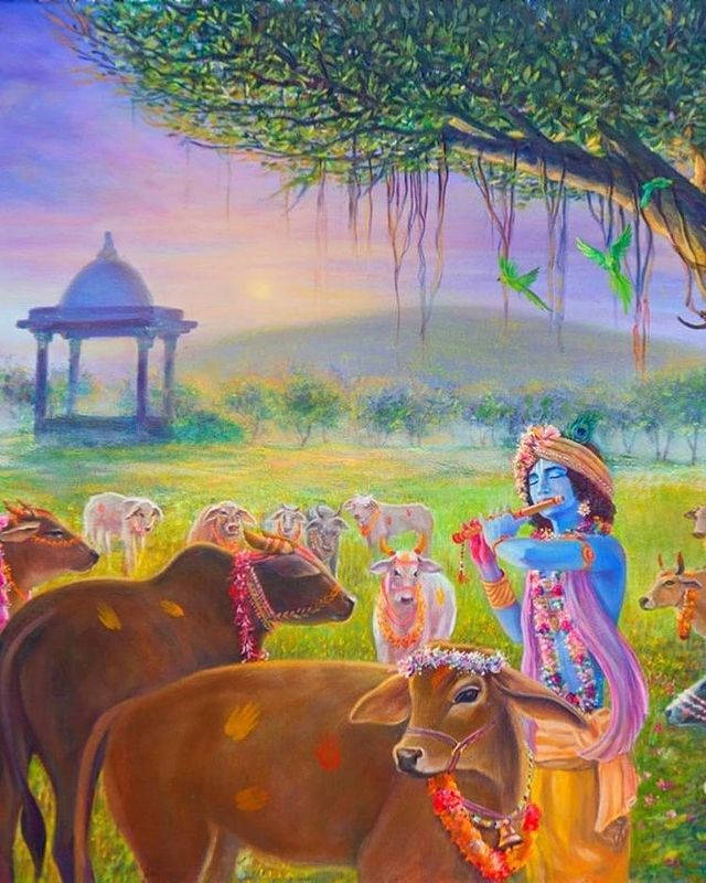 Krishna Hd Cow Garland Wallpaper