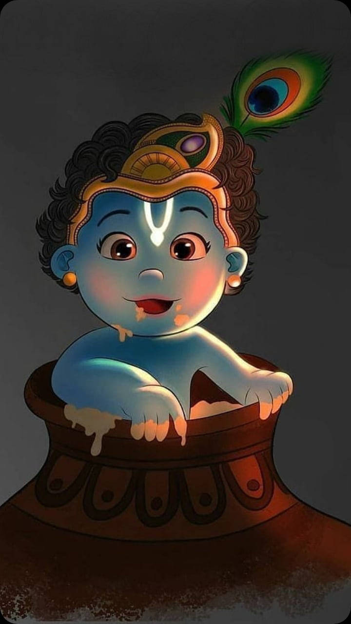 Krishna Iphone Baby Makhan Pot Wallpaper
