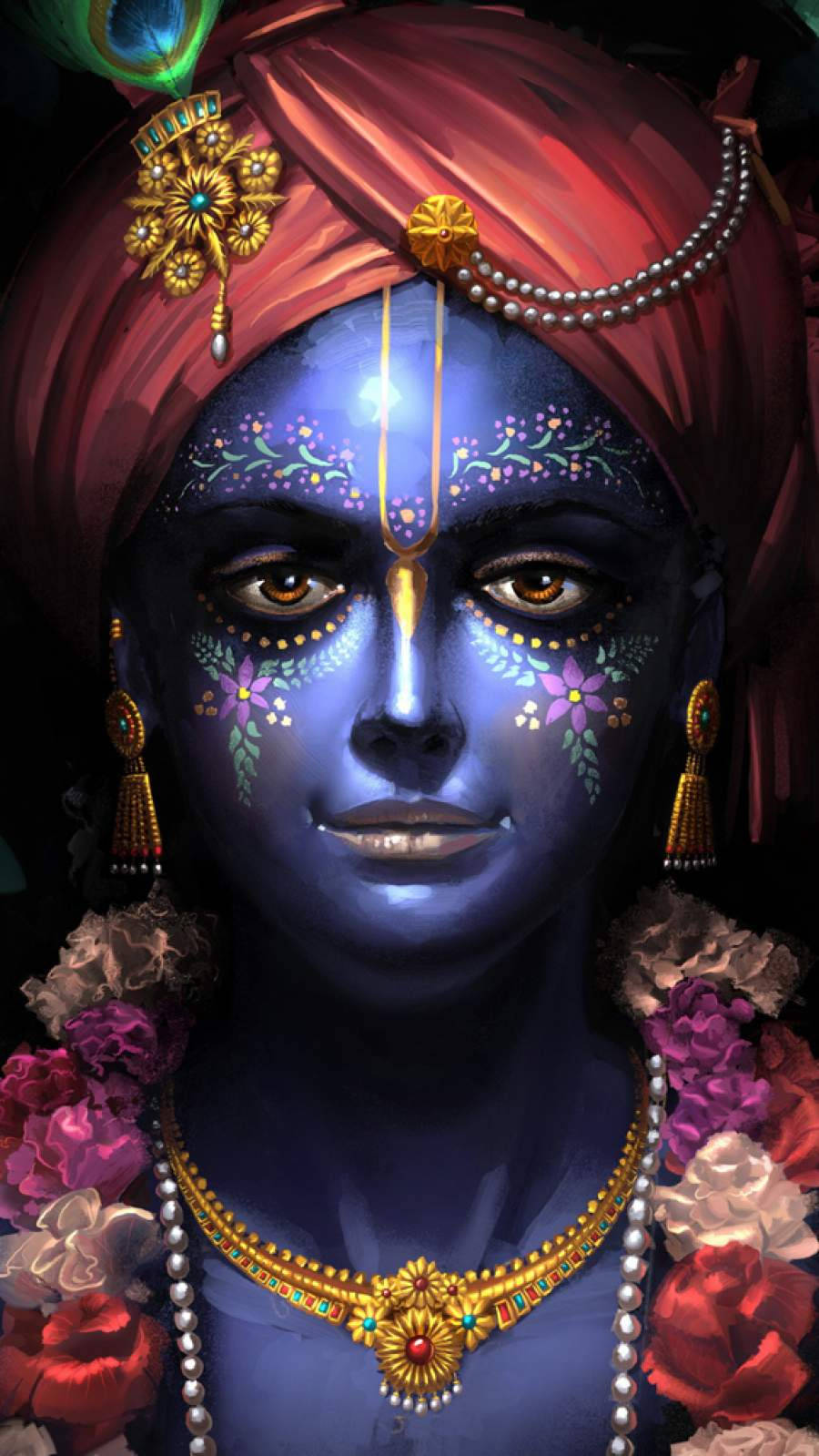 Krishna Iphone Floral Make-up Portrait Wallpaper
