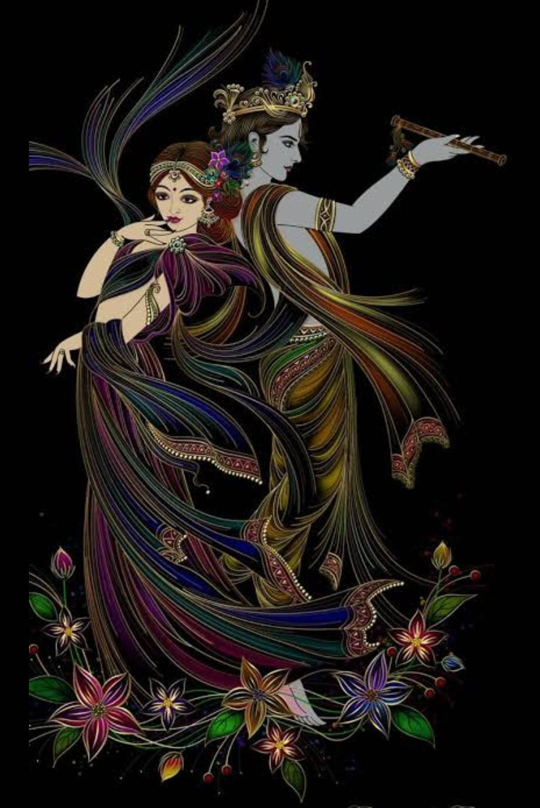 Krishna Ji And Radha Black Background Wallpaper
