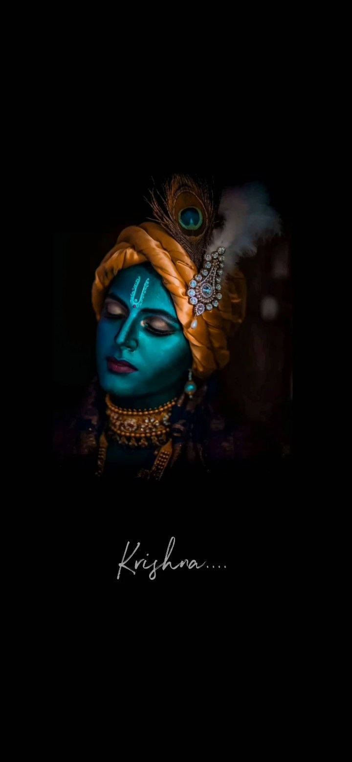 Krishna Phone Blue Face With Text Wallpaper