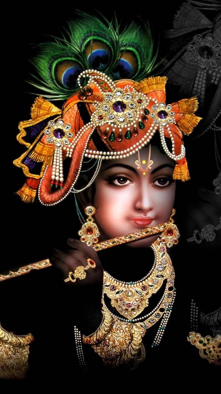 Krishna Phone Headdress Black Aesthetic Wallpaper