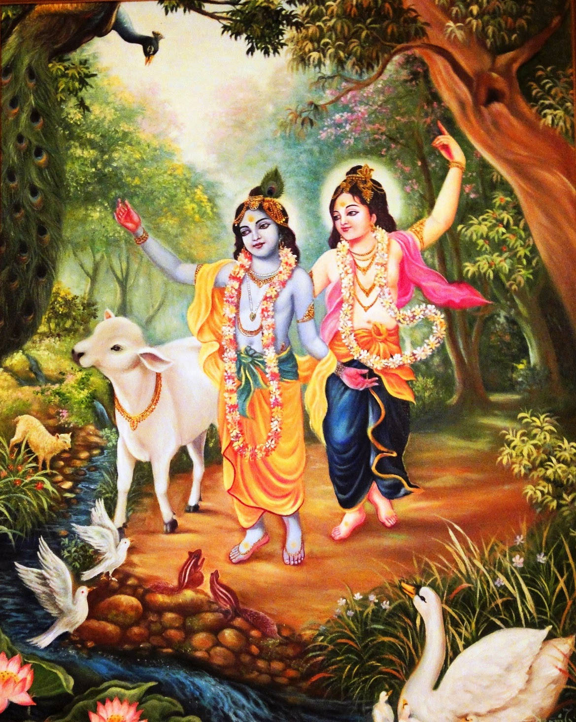 Krishna Phone Radha Walking In Forest Wallpaper