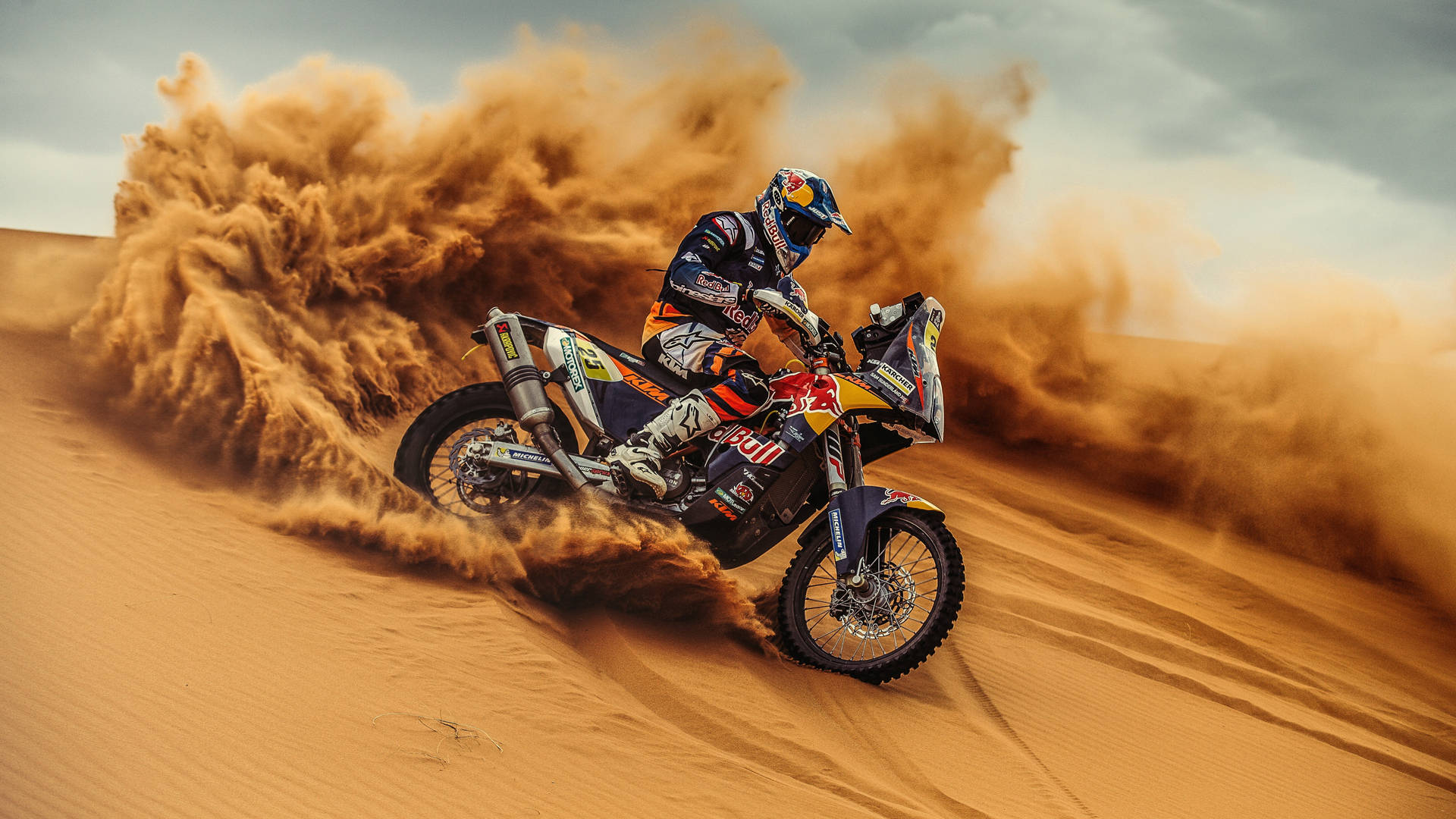 Ktm 4k Sliding Down Dunes Wallpaper