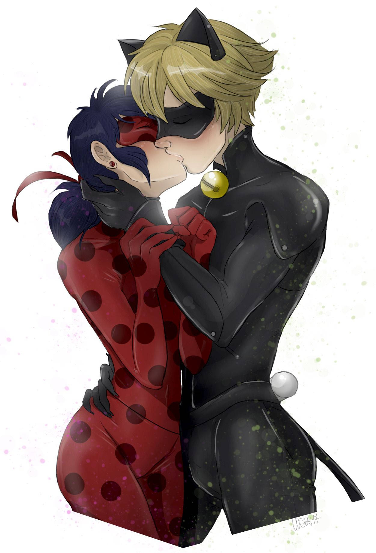 Ladybug And Cat Noir Kiss Comic Style Wallpaper