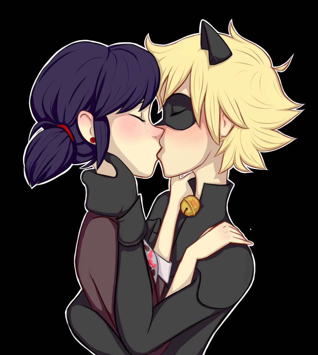 Ladybug And Cat Noir Kiss Dark Outfit Wallpaper