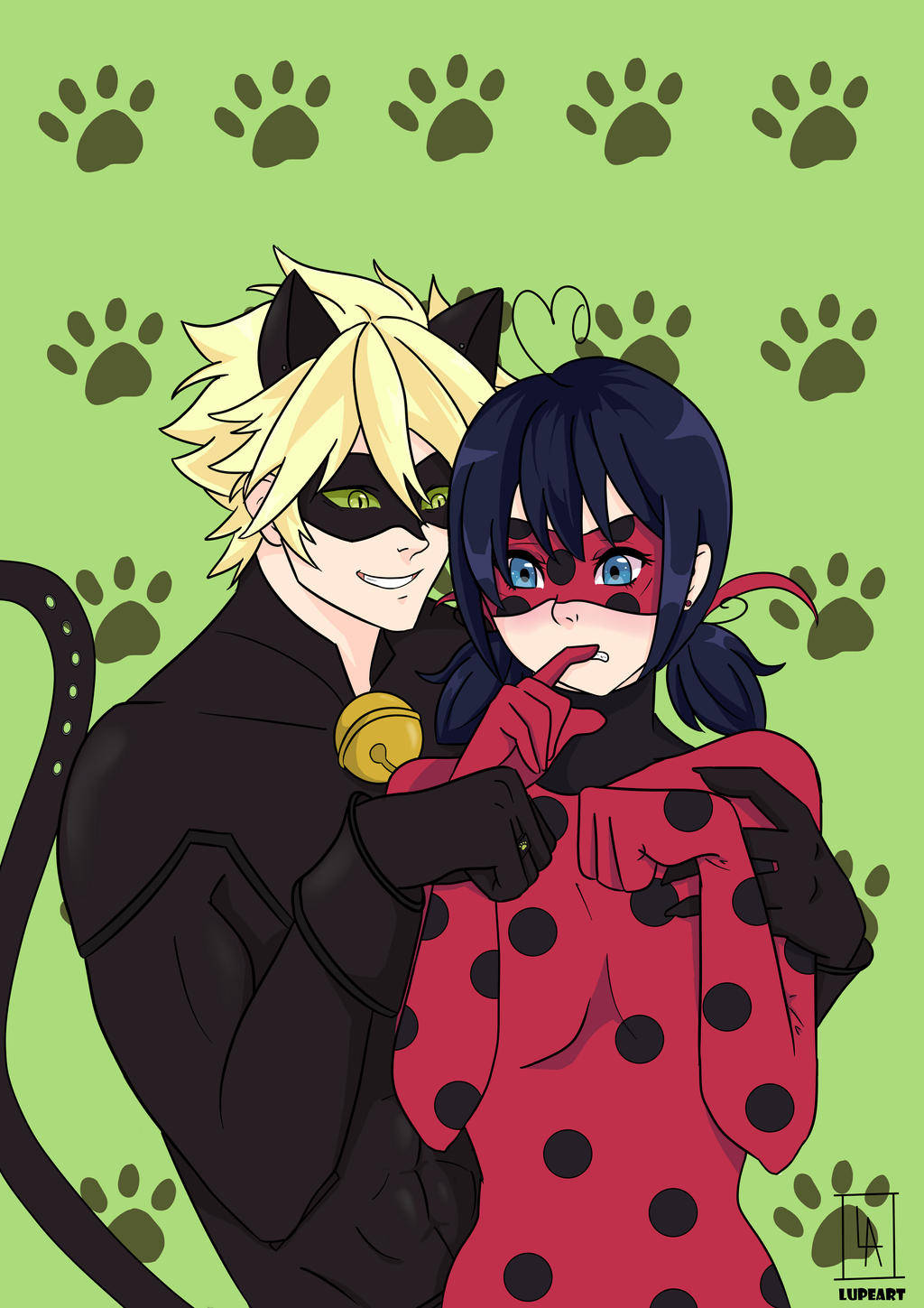 Ladybug And Cat Noir Kiss Dog Print Wallpaper