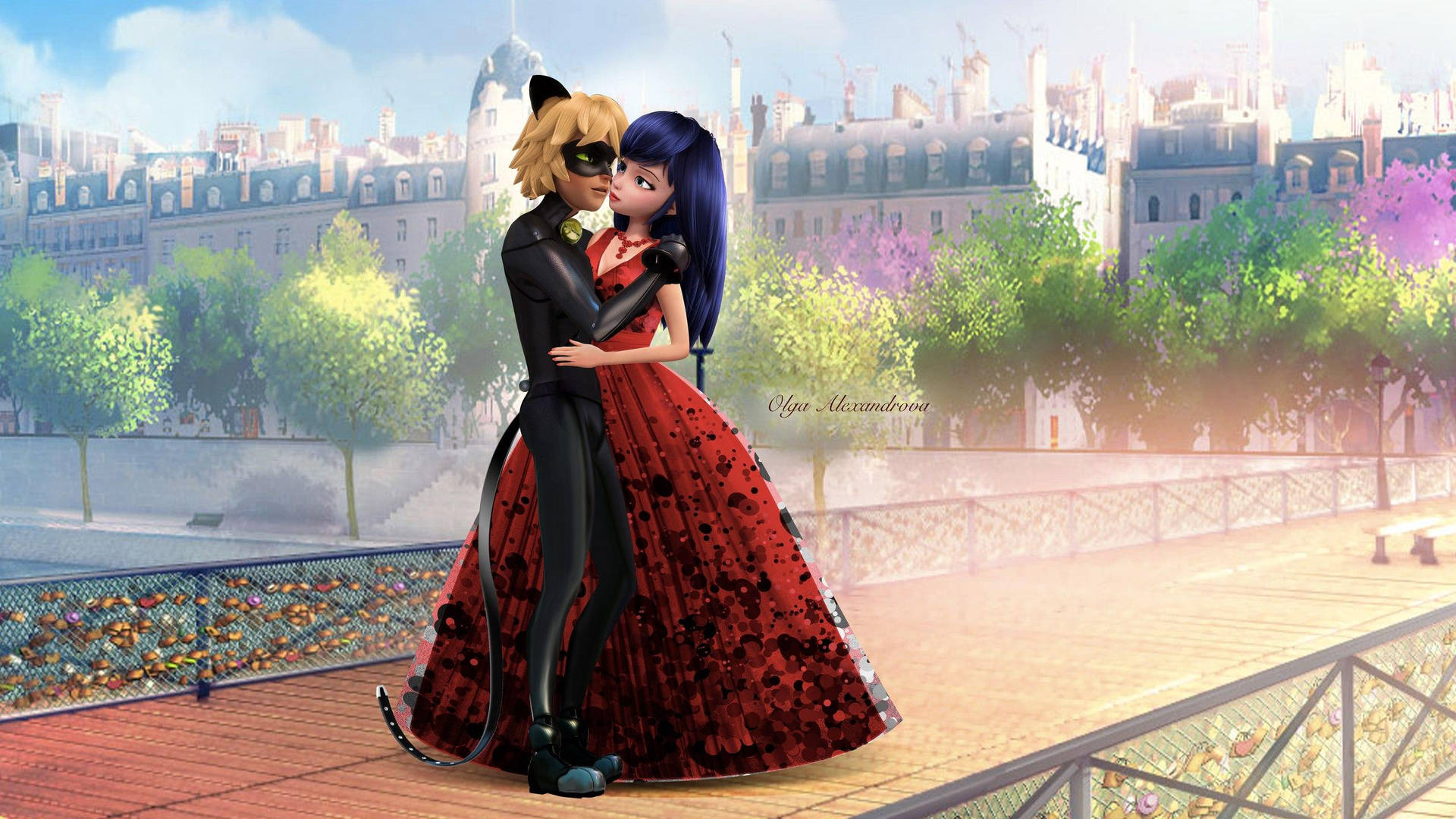 Download free Ladybug And Cat Noir Kiss On Bridge Wallpaper -  MrWallpaper.com