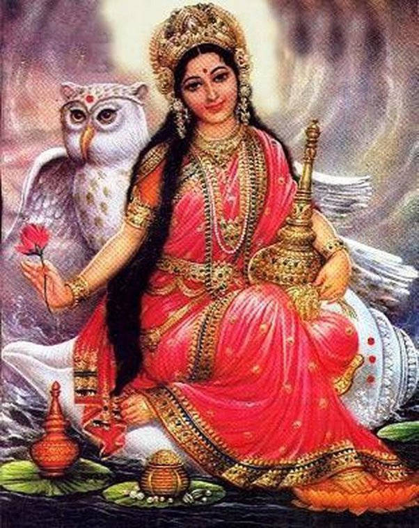Lakshmi Devi With A Giant Owl Wallpaper