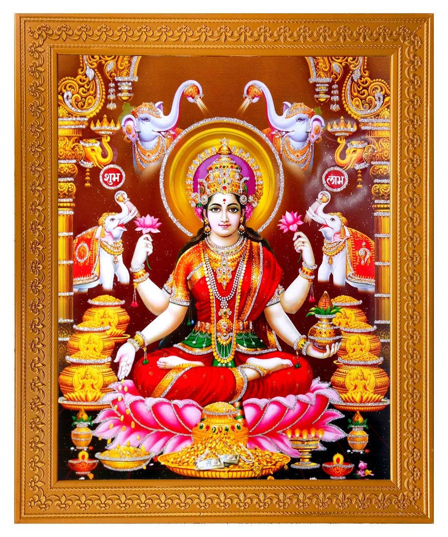 Lakshmi Devi With Golden Frame Wallpaper