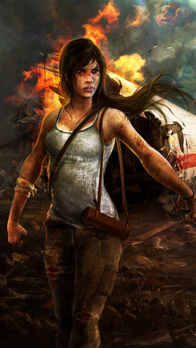 Lara Fire House Tomb Raider Iphone Wallpaper